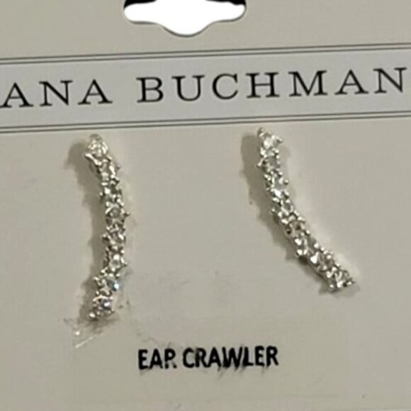 Crystal Rhinestone Silver-Tone Curved Bar Stud Earrings with Secure Backing - Picture 3 of 5